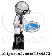 Poster, Art Print Of Gray Doctor Scientist Man Looking At Large Compass Facing Right