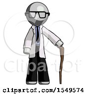 Poster, Art Print Of Gray Doctor Scientist Man Standing With Hiking Stick