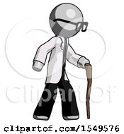 Poster, Art Print Of Gray Doctor Scientist Man Walking With Hiking Stick