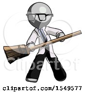 Poster, Art Print Of Gray Doctor Scientist Man Broom Fighter Defense Pose