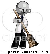 Poster, Art Print Of Gray Doctor Scientist Man Sweeping Area With Broom