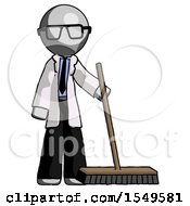 Poster, Art Print Of Gray Doctor Scientist Man Standing With Industrial Broom