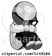 Poster, Art Print Of Gray Doctor Scientist Man Sitting With Head Down Facing Angle Right