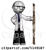 Gray Doctor Scientist Man Holding Staff Or Bo Staff