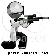 Poster, Art Print Of Gray Doctor Scientist Man Kneeling Shooting Sniper Rifle