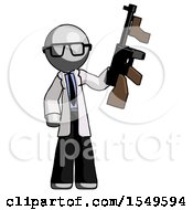 Poster, Art Print Of Gray Doctor Scientist Man Holding Tommygun