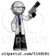 Gray Doctor Scientist Man Holding Handgun