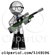 Gray Doctor Scientist Man Holding Sniper Rifle Gun