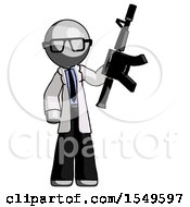 Poster, Art Print Of Gray Doctor Scientist Man Holding Automatic Gun
