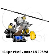Gray Doctor Scientist Man Flying In Gyrocopter Front Side Angle Top View