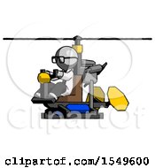Gray Doctor Scientist Man Flying In Gyrocopter Front Side Angle View