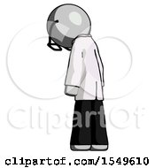 Poster, Art Print Of Gray Doctor Scientist Man Depressed With Head Down Back To Viewer Left