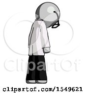 Poster, Art Print Of Gray Doctor Scientist Man Depressed With Head Down Back To Viewer Right