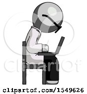 Poster, Art Print Of Gray Doctor Scientist Man Using Laptop Computer While Sitting In Chair View From Side