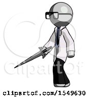 Poster, Art Print Of Gray Doctor Scientist Man With Sword Walking Confidently