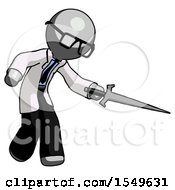Poster, Art Print Of Gray Doctor Scientist Man Sword Pose Stabbing Or Jabbing