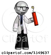 Poster, Art Print Of Gray Doctor Scientist Man Holding Dynamite With Fuse Lit