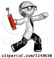 Poster, Art Print Of Gray Doctor Scientist Man Throwing Dynamite