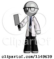 Poster, Art Print Of Gray Doctor Scientist Man Holding Meat Cleaver