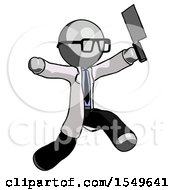 Poster, Art Print Of Gray Doctor Scientist Man Psycho Running With Meat Cleaver