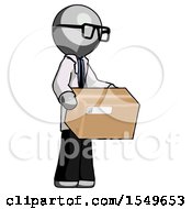 Poster, Art Print Of Gray Doctor Scientist Man Holding Package To Send Or Recieve In Mail
