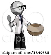 Gray Doctor Scientist Man With Empty Bowl And Spoon Ready To Make Something