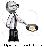 Poster, Art Print Of Gray Doctor Scientist Man Frying Egg In Pan Or Wok Facing Right