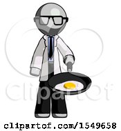 Gray Doctor Scientist Man Frying Egg In Pan Or Wok