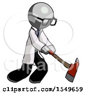 Poster, Art Print Of Gray Doctor Scientist Man Striking With A Red Firefighters Ax