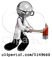Poster, Art Print Of Gray Doctor Scientist Man With Ax Hitting Striking Or Chopping