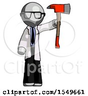 Poster, Art Print Of Gray Doctor Scientist Man Holding Up Red Firefighters Ax