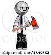 Poster, Art Print Of Gray Doctor Scientist Man Holding Red Fire Fighters Ax