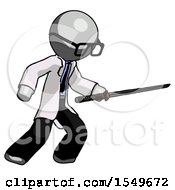 Poster, Art Print Of Gray Doctor Scientist Man Stabbing With Ninja Sword Katana