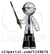 Gray Doctor Scientist Man Standing Up With Ninja Sword Katana