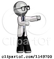 Poster, Art Print Of Gray Doctor Scientist Man Presenting Something To His Left