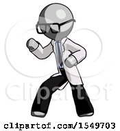 Gray Doctor Scientist Man Martial Arts Defense Pose Left