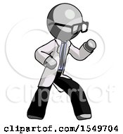 Gray Doctor Scientist Man Martial Arts Defense Pose Right