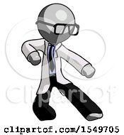 Gray Doctor Scientist Man Karate Defense Pose Right