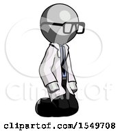 Poster, Art Print Of Gray Doctor Scientist Man Kneeling Angle View Right