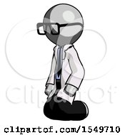 Poster, Art Print Of Gray Doctor Scientist Man Kneeling Angle View Left