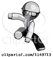 Poster, Art Print Of Gray Doctor Scientist Man Action Hero Jump Pose