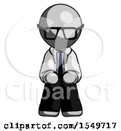 Gray Doctor Scientist Man Squatting Facing Front