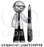 Gray Doctor Scientist Man Holding Large Pen