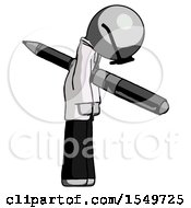 Poster, Art Print Of Gray Doctor Scientist Man Impaled Through Chest With Giant Pen