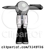 Gray Doctor Scientist Man Head Impaled With Pen
