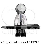 Poster, Art Print Of Gray Doctor Scientist Man Weightlifting A Giant Pen