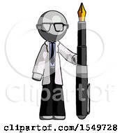 Poster, Art Print Of Gray Doctor Scientist Man Holding Giant Calligraphy Pen