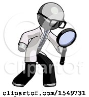 Poster, Art Print Of Gray Doctor Scientist Man Inspecting With Large Magnifying Glass Right