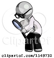 Poster, Art Print Of Gray Doctor Scientist Man Inspecting With Large Magnifying Glass Left