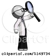 Poster, Art Print Of Gray Doctor Scientist Man Inspecting With Large Magnifying Glass Facing Up